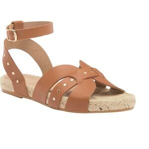 Bruno Magli Perla Cognac Brown Leather Sandals Gold Studded NWTS NIB size 10